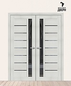 Двойная межкомнатная дверь с экошпоном Браво-27 Bianco Veralinga/Mirox Grey