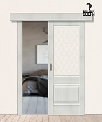 Межкомнатная дверь-купе с экошпоном Прима-3 Bianco Veralinga/White Сrystal
