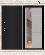 Входная дверь CLASSIC Шагрень черная 19 — Грей софт Зеркало узкое