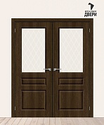 Двойная межкомнатная дверь с ПВХ-пленкой Скинни-15 Dark Barnwood