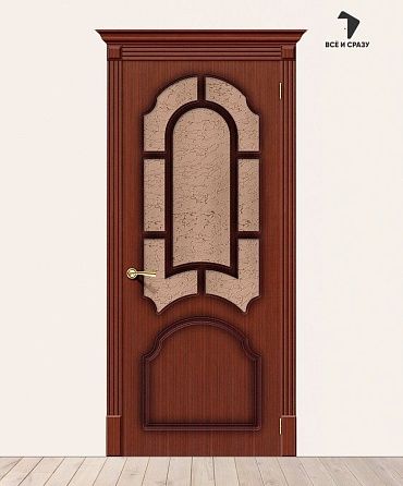 Межкомнатная шпонированная дверь Соната со стеклом Макоре файн-лайн 600х2000 мм