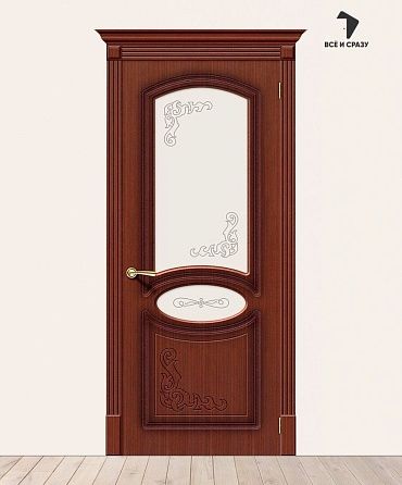 Межкомнатная шпонированная дверь Азалия со стеклом Макоре файн-лайн 600х2000 мм