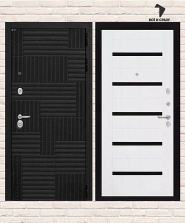Входная дверь PAZL 01 — Белое дерево, стекло черное 205х88 Левая