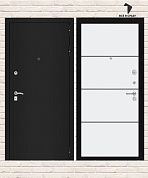 Входная дверь CLASSIC Шагрень черная 25 — Белый софт, черный молдинг