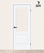 Межкомнатная дверь ПЭТ Прима-3 White Silk/White Сrystal