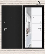 Входная дверь CLASSIC Шагрень черная 19 — Белый софт Зеркало узкое
