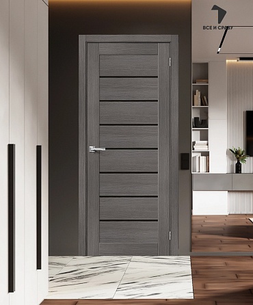 Межкомнатная дверь с экошпоном Браво-22 Grey Melinga/Black Star