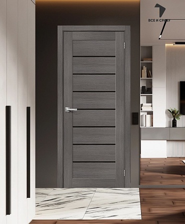 Межкомнатная дверь с экошпоном Браво-22 Grey Melinga/Black Star
