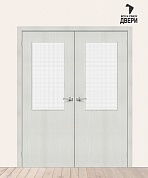 Двойная межкомнатная дверь с экошпоном Браво-7 Bianco Veralinga/Wired Glass 12,5