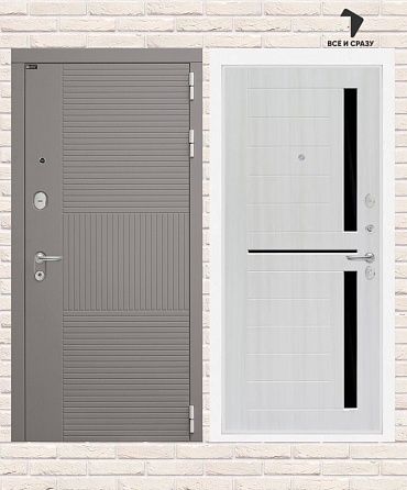 Входная дверь FORMA 02 — Сандал белый, стекло черное 205х88 Левая