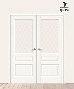 Двойная межкомнатная дверь с экошпоном Неоклассик-35 White Wood/White Сrystal
