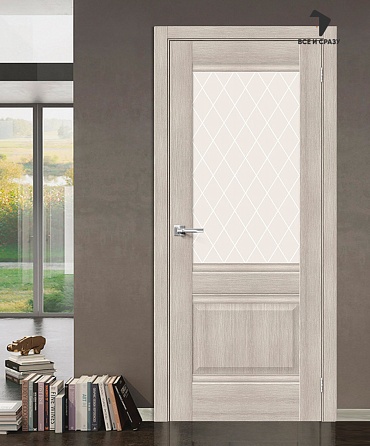 Межкомнатная дверь с экошпоном Прима-3 Cappuccino Melinga/White Сrystal