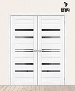 Двойная межкомнатная дверь с экошпоном Браво-30 Snow Melinga/Mirox Grey