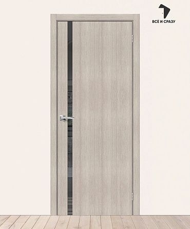 Межкомнатная дверь с экошпоном Браво-1.55 Cappuccino Melinga/Mirox Grey 600х2000 мм