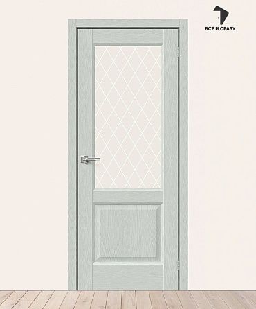Межкомнатная дверь с экошпоном Неоклассик-33 Grey Wood/White Сrystal 600х2000 мм