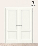 Двойная межкомнатная дверь с экошпоном Неоклассик-32 White Wood
