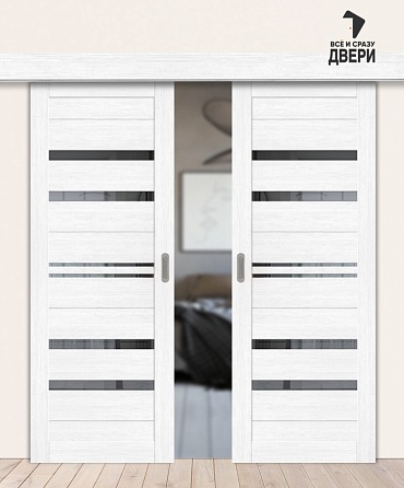 Межкомнатная двойная дверь-купе с экошпоном Браво-30 Snow Melinga/Mirox Grey 600+600х2000 мм