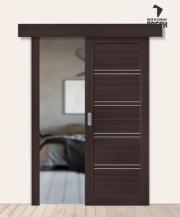 Межкомнатная дверь-купе с экошпоном Браво-28 Wenge Melinga/Magic Fog 600х2000 мм