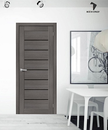 Межкомнатная дверь с экошпоном Браво-22 Grey Melinga/Black Star