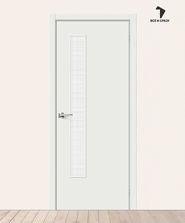 Межкомнатная дверь с покрытием винил Браво-9 Super White/Wired Glass 12,5 400х2000 мм