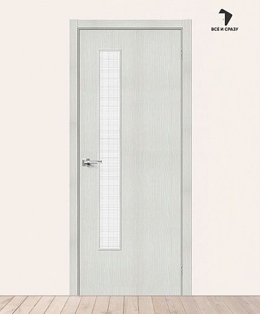 Межкомнатная дверь с экошпоном Браво-9 Bianco Veralinga/Wired Glass 12,5 400х2000 мм
