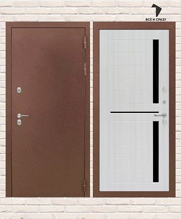 Входная дверь ТЕРМО МАГНИТ 02 — Сандал белый, стекло черное 205х88 Левая