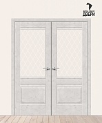 Двойная межкомнатная дверь с экошпоном Прима-3 Look Art/White Сrystal