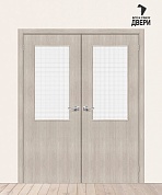 Двойная межкомнатная дверь с экошпоном Браво-7 Cappuccino Melinga/Wired Glass 12,5