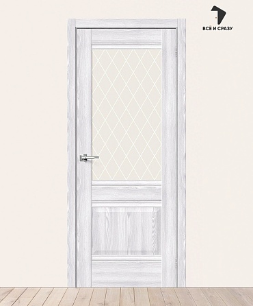 Межкомнатная дверь с экошпоном Прима-3 Riviera Ice/White Сrystal 600х2000 мм