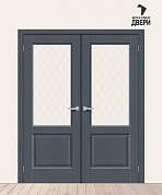 Двойная межкомнатная дверь с экошпоном Неоклассик-33 Stormy Wood/White Сrystal