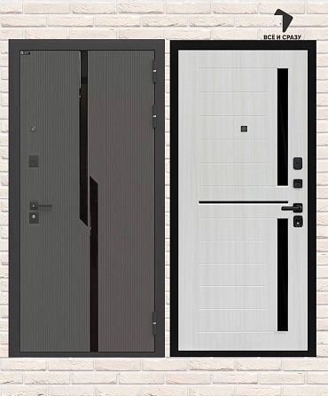 Входная дверь CARBON 02 — Сандал белый, стекло черное 205х88 Левая