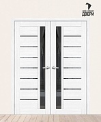 Двойная межкомнатная дверь с экошпоном Браво-27 Snow Melinga/Mirox Grey