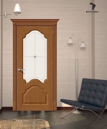 Межкомнатная шпонированная дверь Афина со стеклом Орех файн-лайн