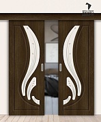 Межкомнатная двойная дверь-купе с ПВХ-пленкой Лотос-2 Dark Barnwood