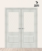 Двойная межкомнатная дверь с экошпоном Прима-3 Bianco Veralinga/White Сrystal
