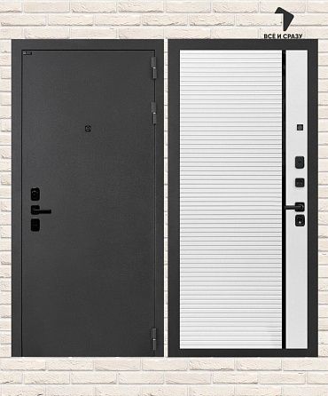Входная дверь АКУСТИК 22 — Белый софт, черная вставка 205х88 Левая