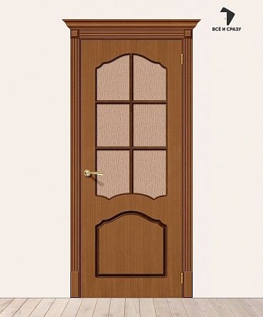 Межкомнатная шпонированная дверь Каролина со стеклом Орех файн-лайн 600х2000 мм
