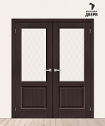 Двойная межкомнатная дверь с экошпоном Неоклассик-33 Wenge Melinga/White Сrystal