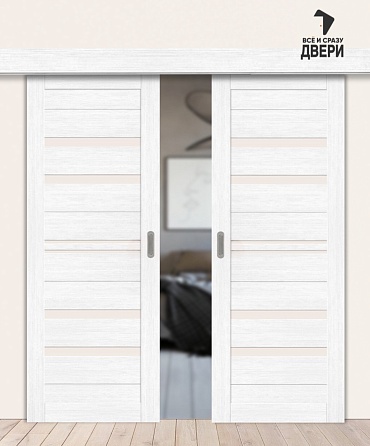 Межкомнатная двойная дверь-купе с экошпоном Браво-30 Snow Melinga/Magic Fog 600+600х2000 мм