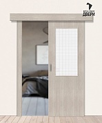 Межкомнатная дверь-купе с экошпоном Браво-7 Cappuccino Melinga/Wired Glass 12,5