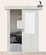 Межкомнатная дверь-купе с экошпоном Браво-7 Bianco Veralinga/Wired Glass 12,5