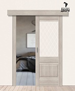Межкомнатная дверь-купе с экошпоном Прима-3 Cappuccino Melinga/White Сrystal