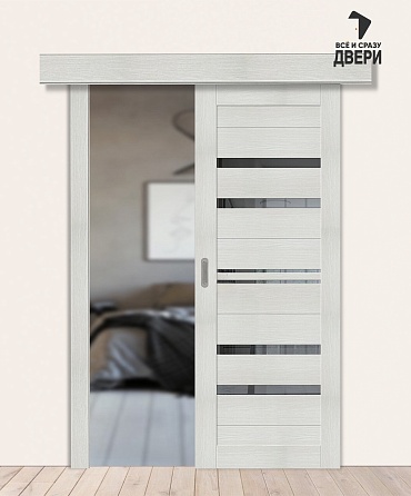 Межкомнатная дверь-купе с экошпоном Браво-30 Bianco Veralinga/Mirox Grey 600х2000 мм