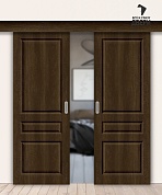 Межкомнатная двойная дверь-купе с ПВХ-пленкой Скинни-14 Dark Barnwood