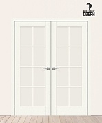 Двойная межкомнатная дверь с экошпоном Прима-11.1 White Wood/Magic Fog