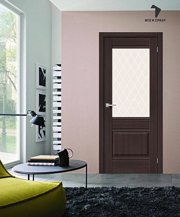 Межкомнатная дверь с экошпоном Прима-3 Wenge Melinga/White Сrystal