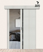 Межкомнатная дверь-купе с экошпоном Браво-1.55 Bianco Veralinga/Mirox Grey