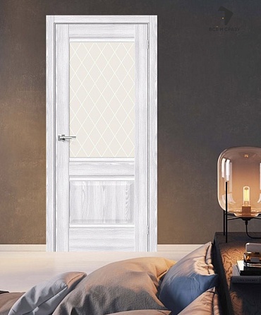 Межкомнатная дверь с экошпоном Прима-3 Riviera Ice/White Сrystal