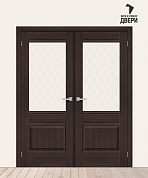 Двойная межкомнатная дверь с экошпоном Прима-3 Wenge Melinga/White Сrystal