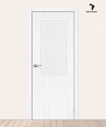 Межкомнатная дверь с экошпоном Браво-7 Snow Melinga/Wired Glass 12,5 400х2000 мм